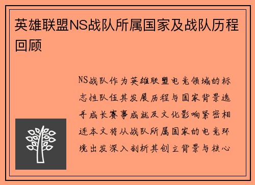 英雄联盟NS战队所属国家及战队历程回顾